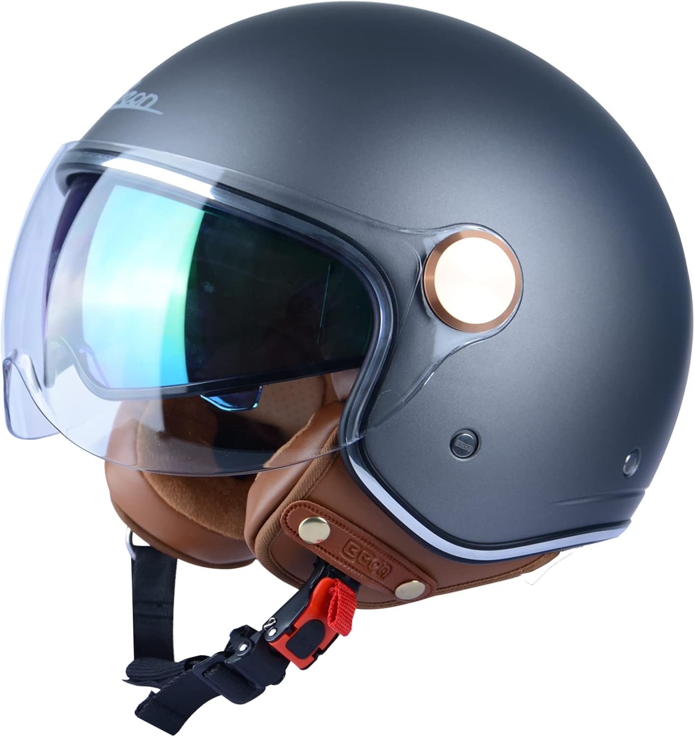 Half Face Helmet, Matte Black, Dual Visors, Quick Release Buckle - Image 12