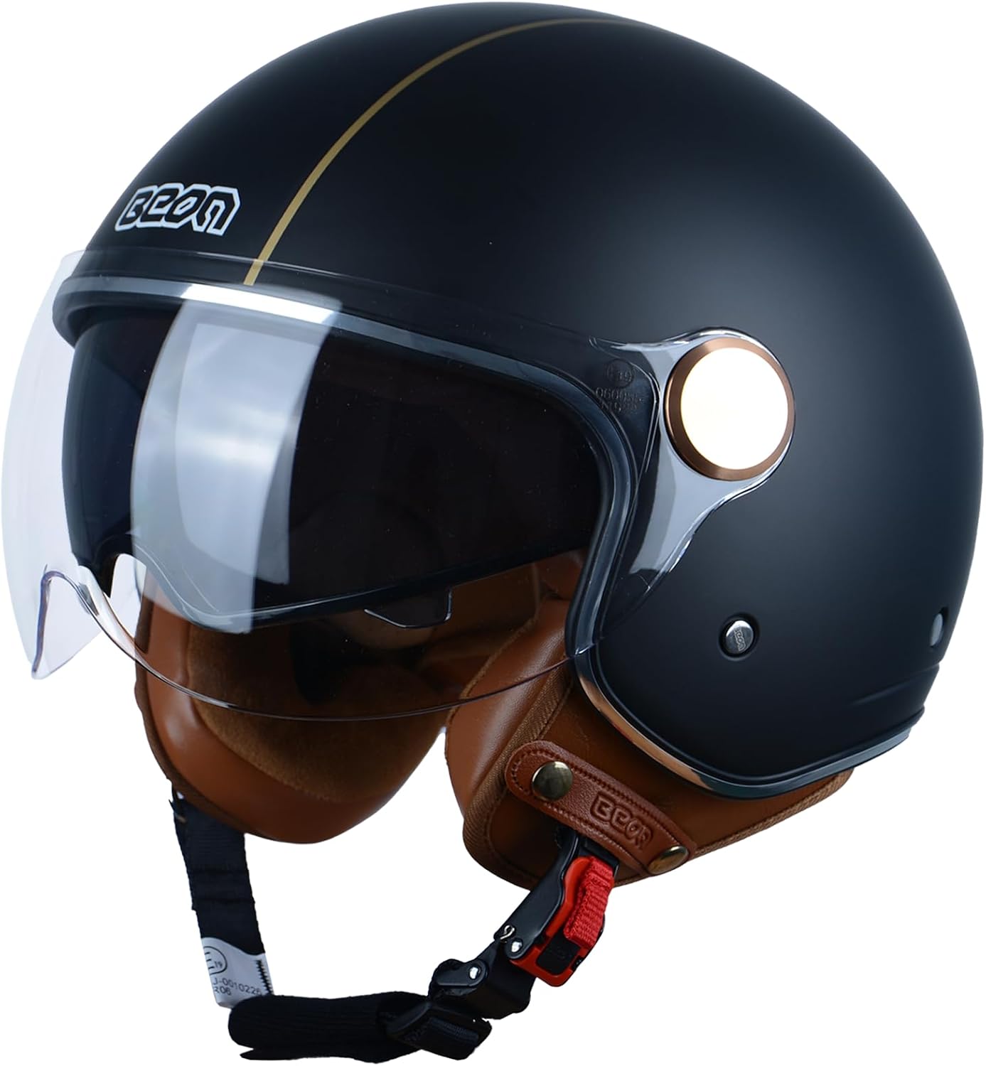Half Face Helmet, Matte Black, Dual Visors, Quick Release Buckle - Image 7