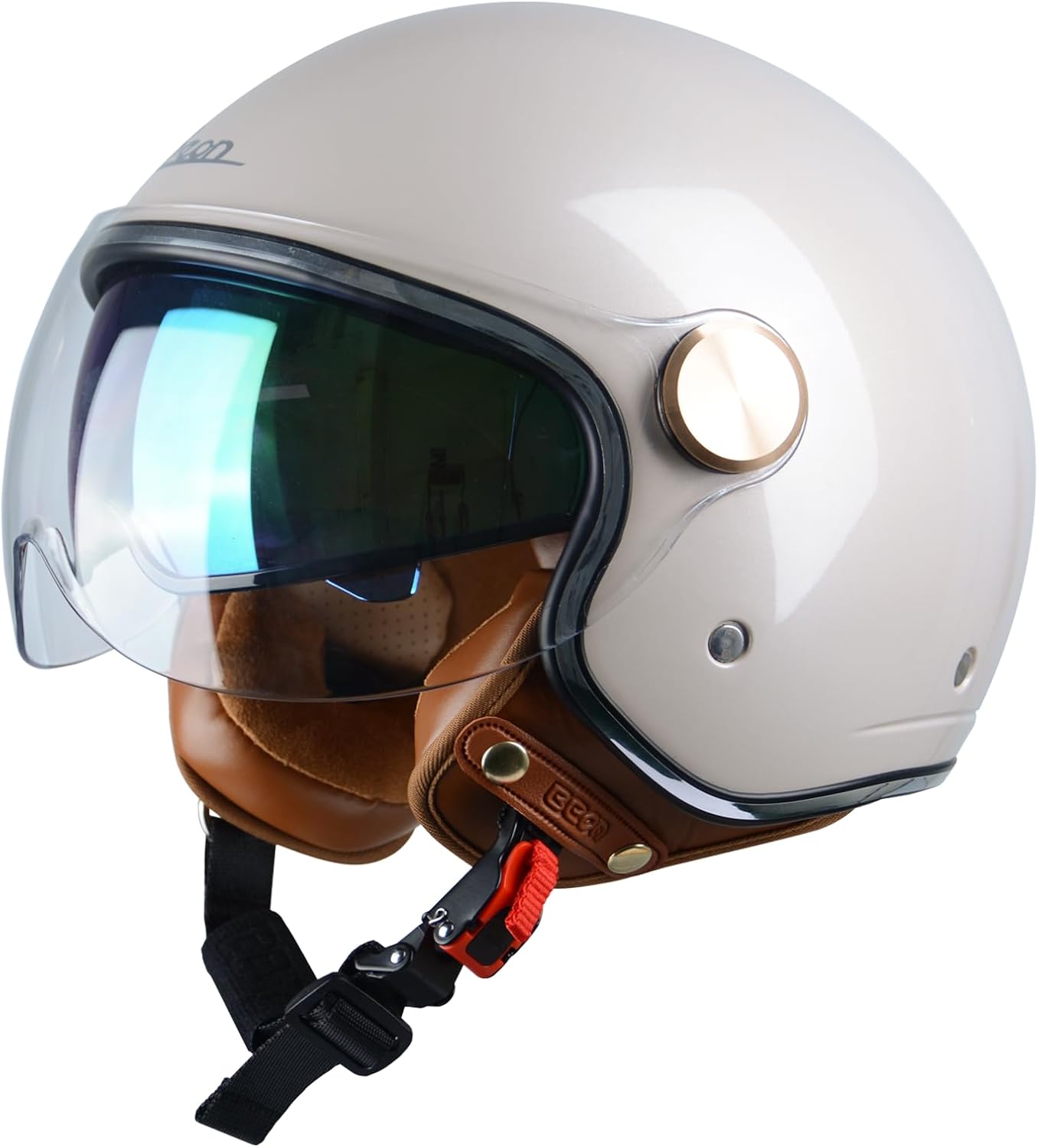 Half Face Helmet, Matte Black, Dual Visors, Quick Release Buckle - Image 15