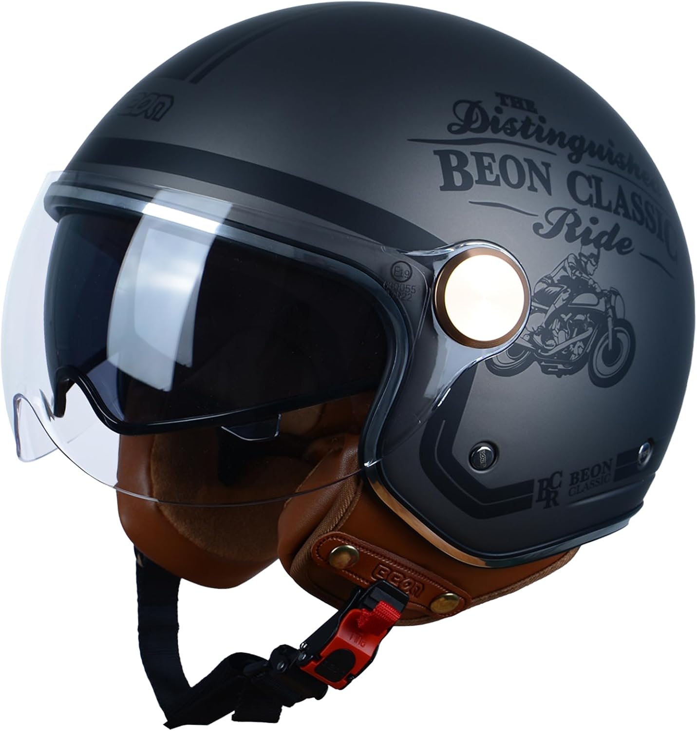 Half Face Helmet, Matte Black, Dual Visors, Quick Release Buckle - Image 10
