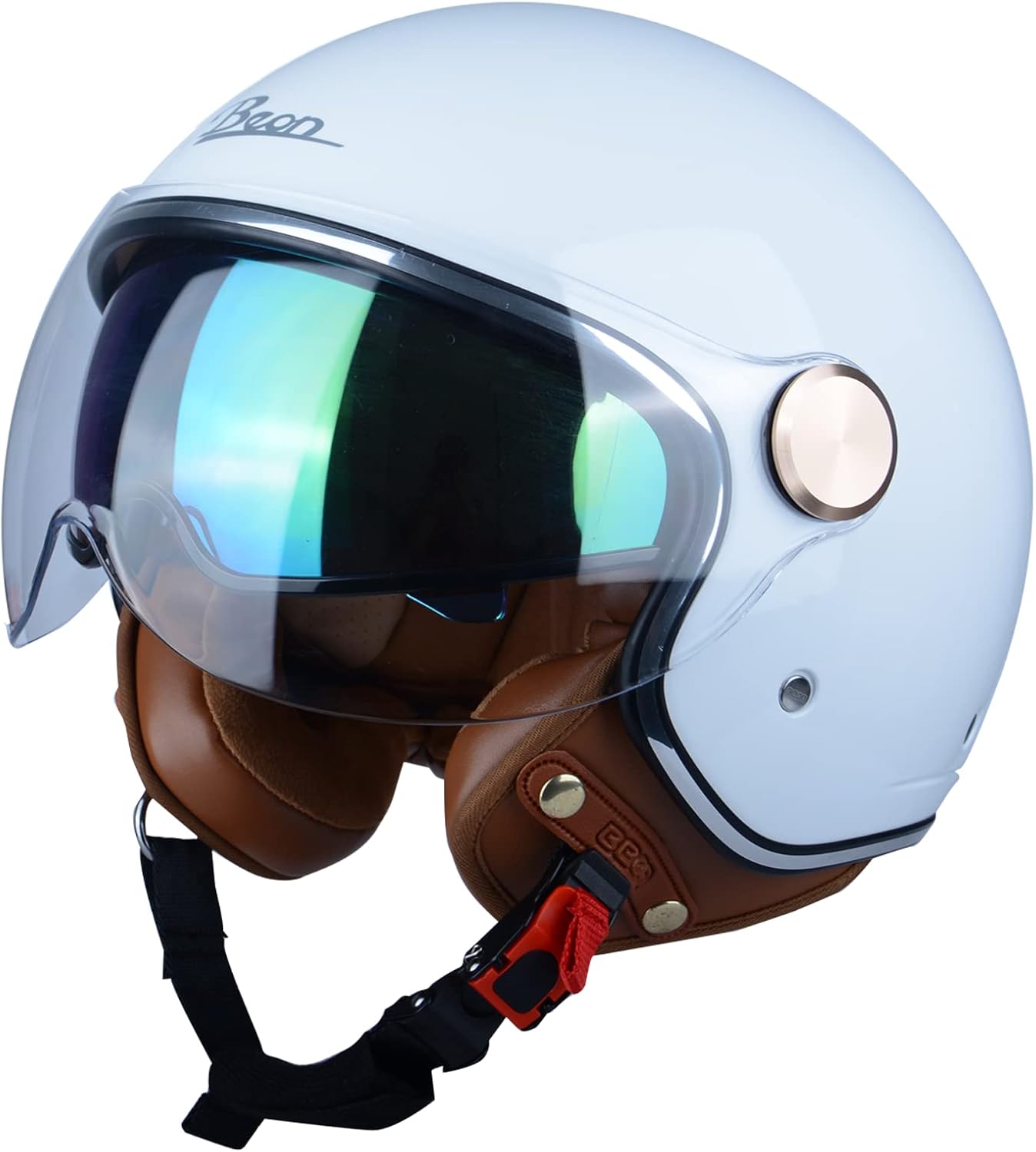 Half Face Helmet, Matte Black, Dual Visors, Quick Release Buckle - Image 9