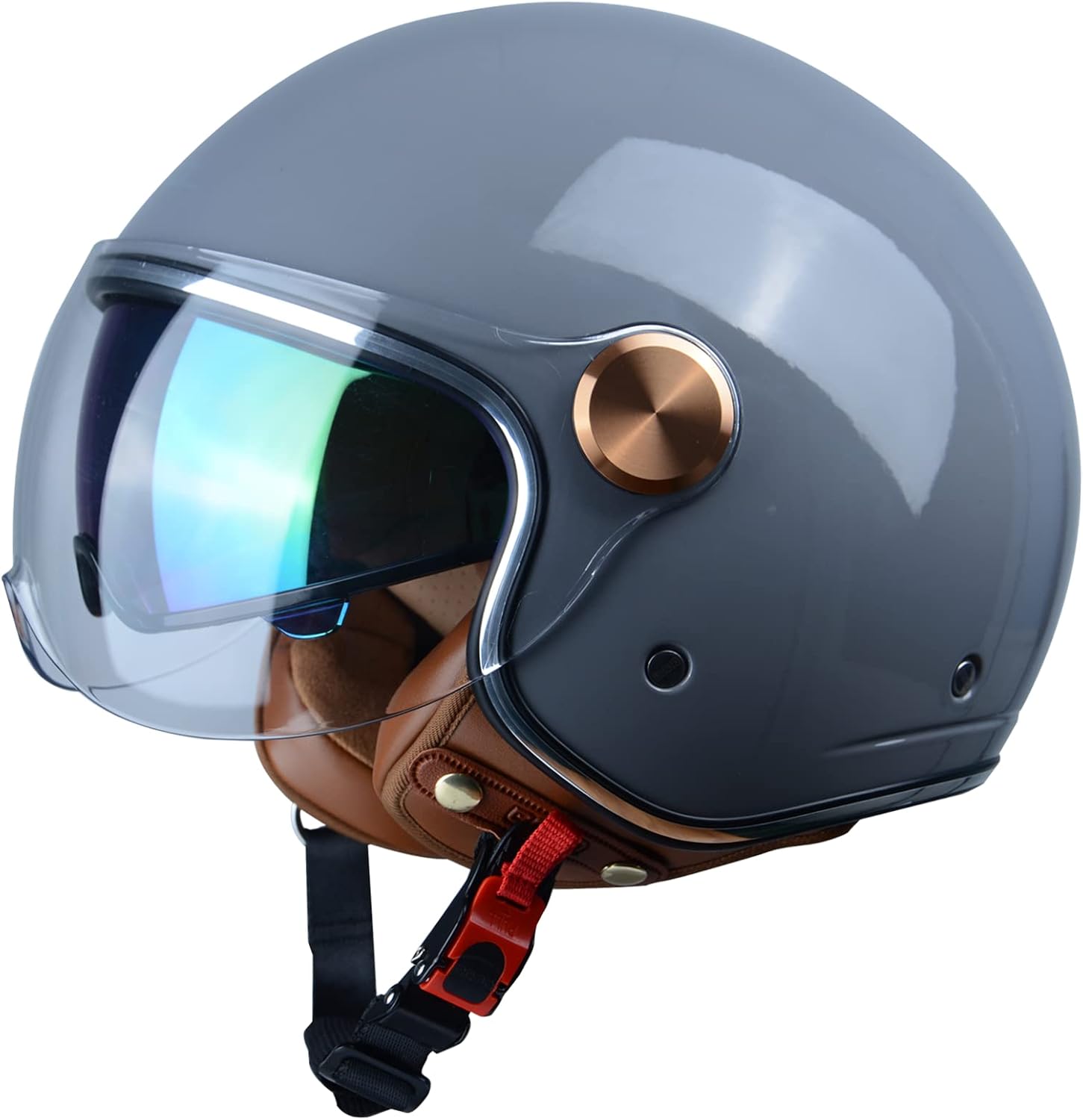 Half Face Helmet, Matte Black, Dual Visors, Quick Release Buckle - Image 14