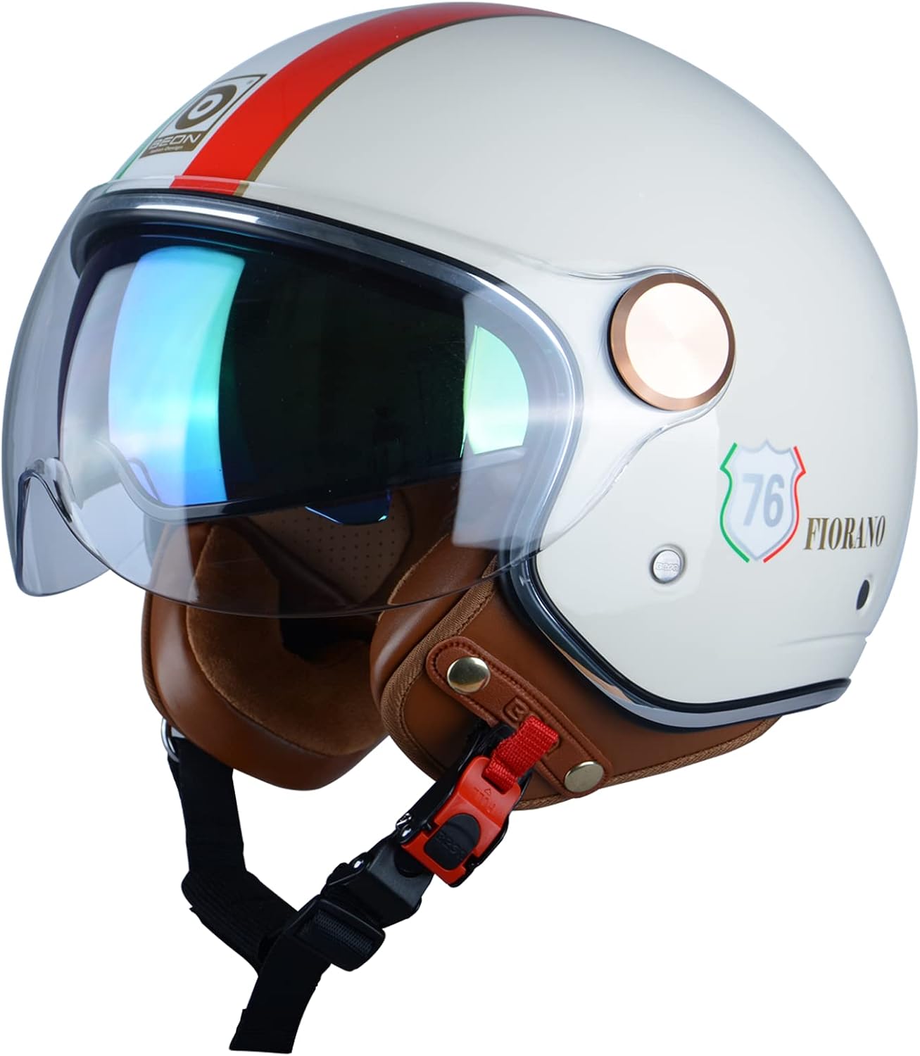 Half Face Helmet, Matte Black, Dual Visors, Quick Release Buckle - Image 13