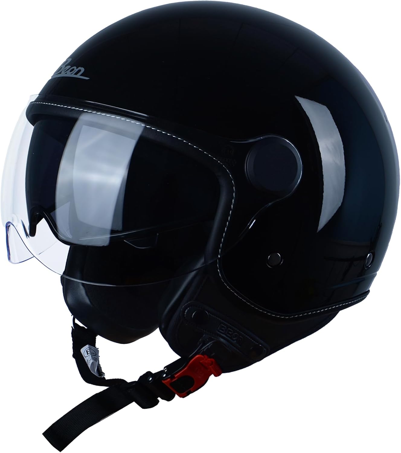 Half Face Helmet, Matte Black, Dual Visors, Quick Release Buckle - Image 6