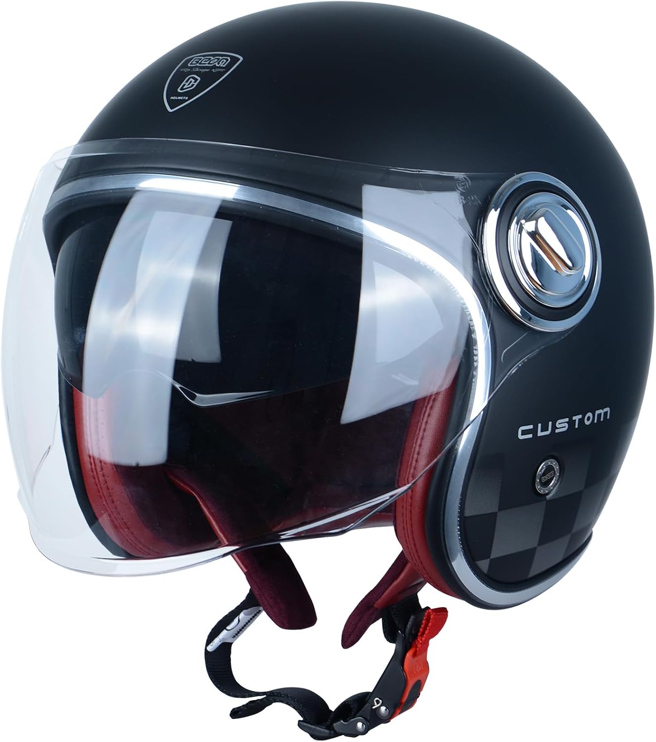 Adult Open Face Helmet, Dual Visors, Matte Black Finish