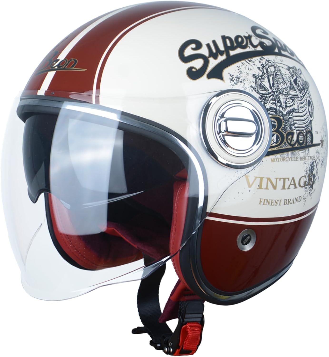 Adult Open Face Helmet, Dual Visors, Matte Black Finish - Image 8