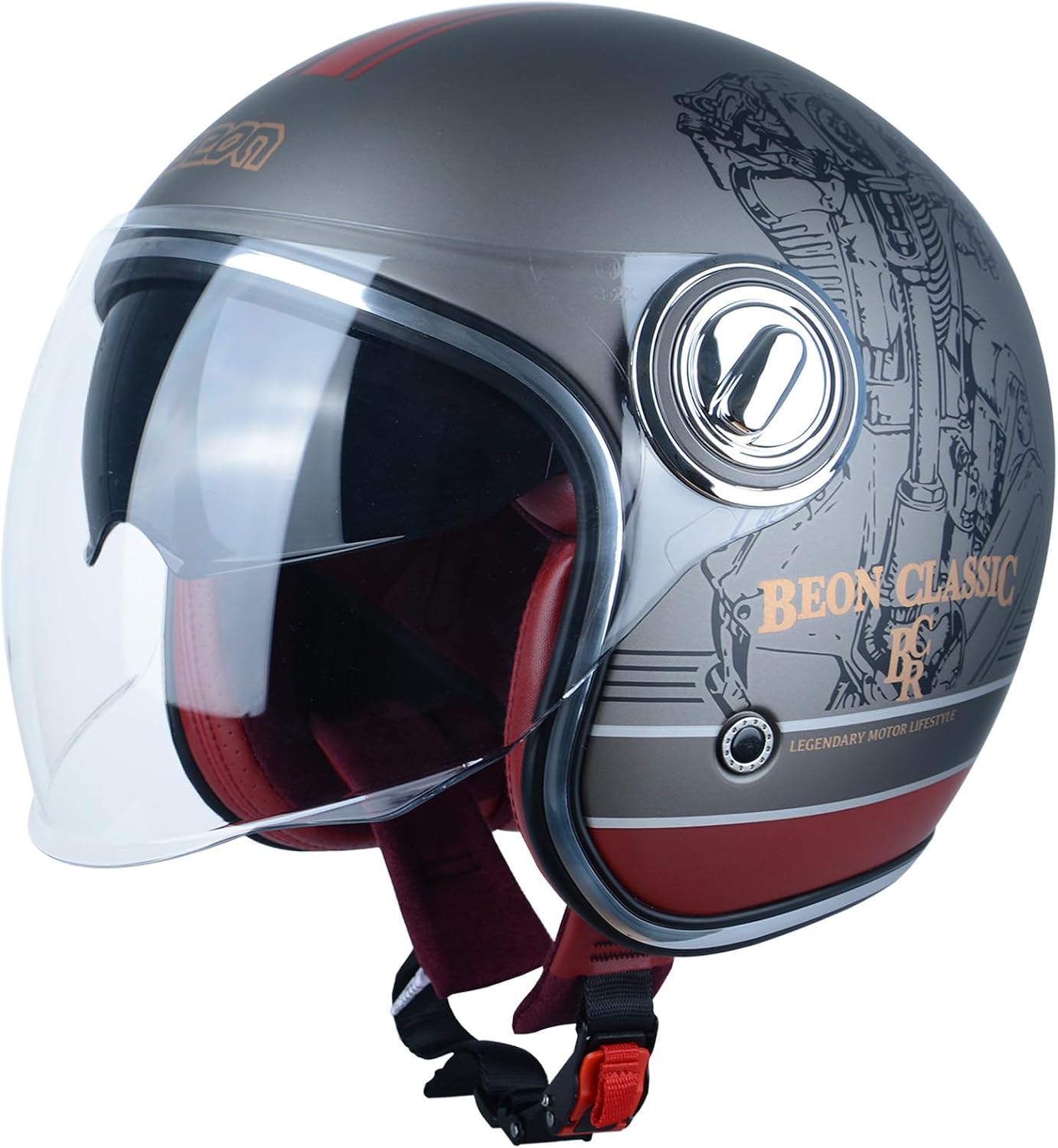 Adult Open Face Helmet, Dual Visors, Matte Black Finish - Image 6
