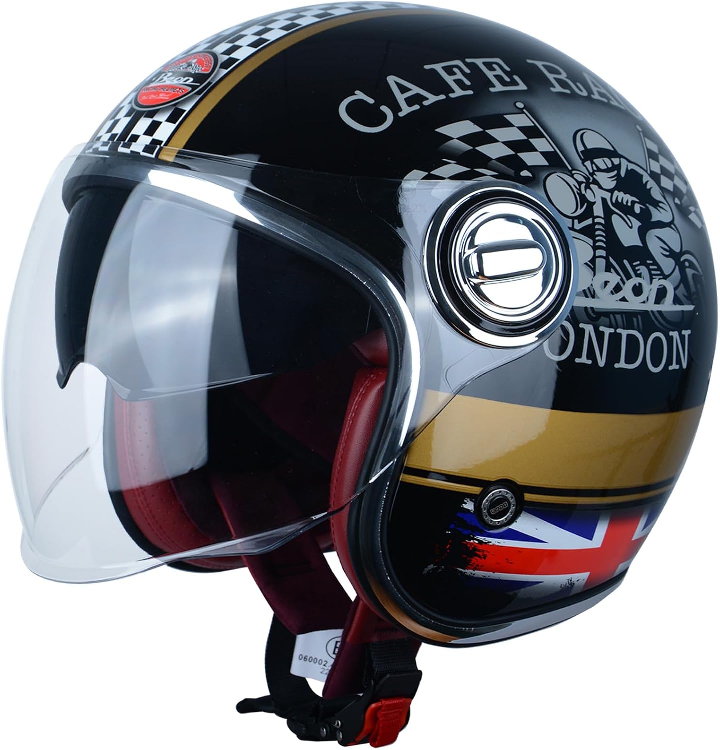 Adult Open Face Helmet, Dual Visors, Matte Black Finish - Image 9