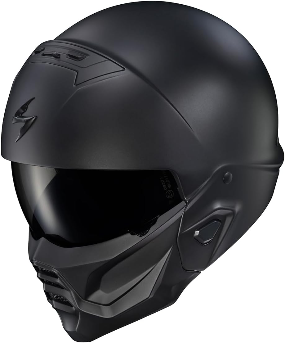 Matte Black Open Face Helmet with Removable Mouth Cover, Large