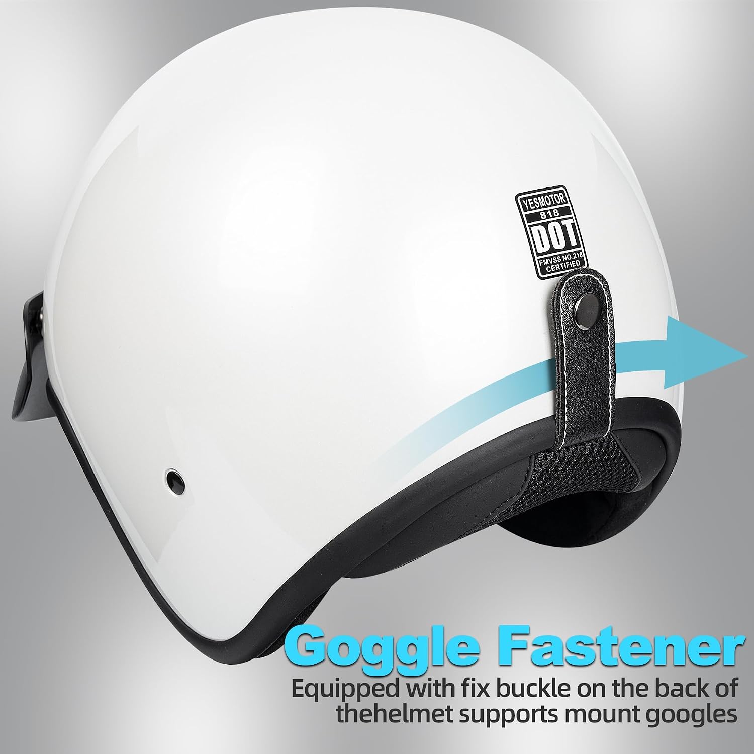 Open Face Motorcycle Helmet, White, with Visor - Image 3