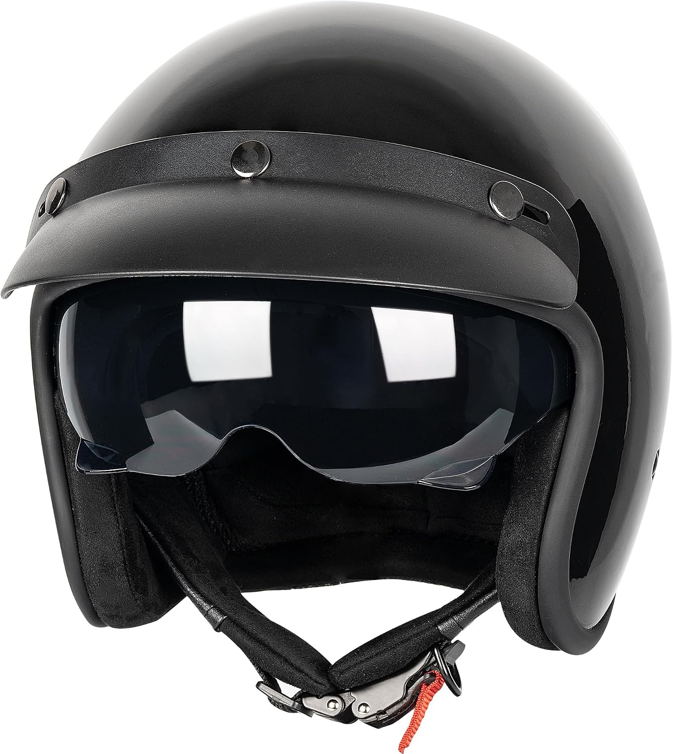 Open Face Motorcycle Helmet, White, with Visor - Image 9