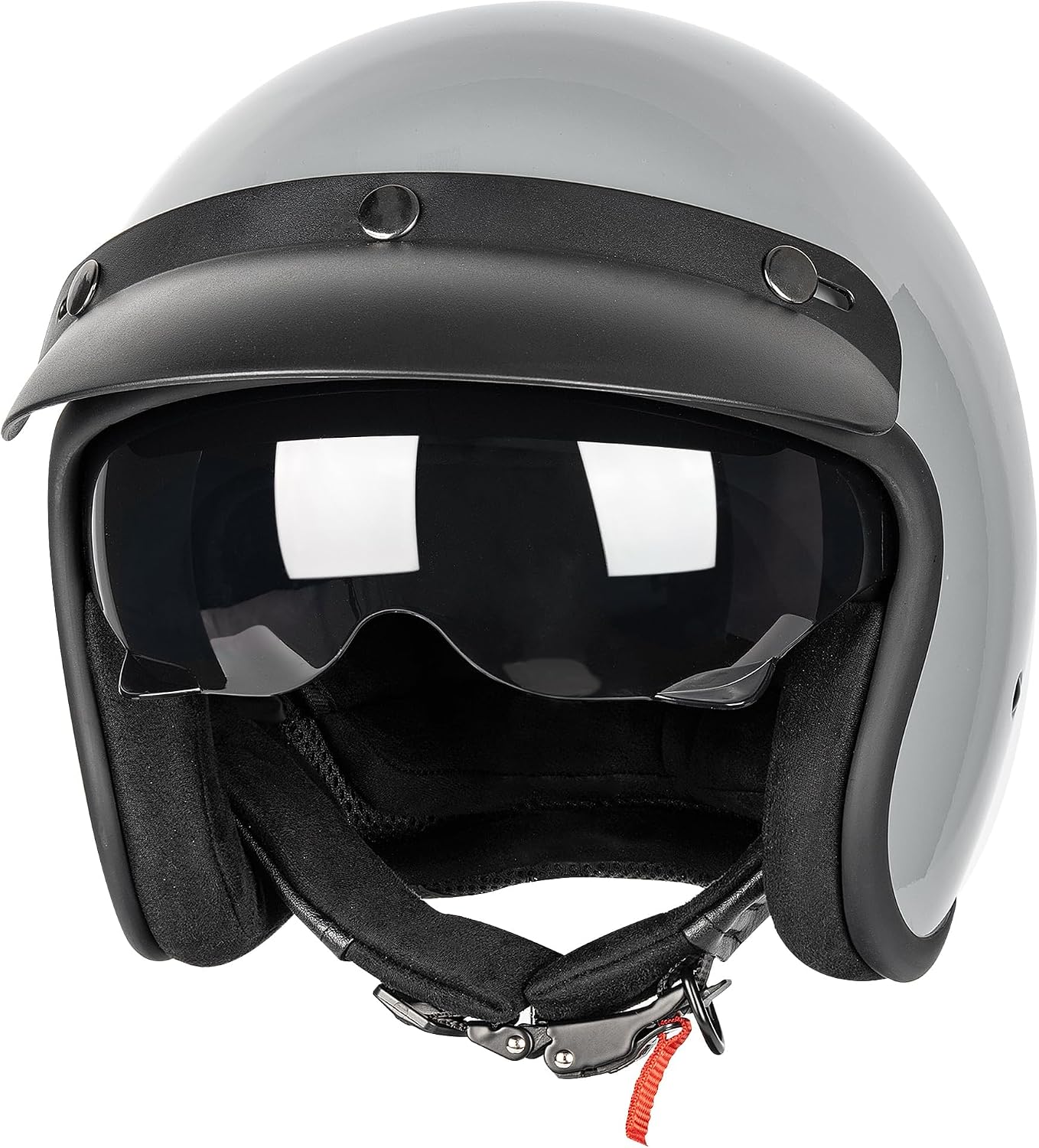 Open Face Motorcycle Helmet, White, with Visor - Image 7